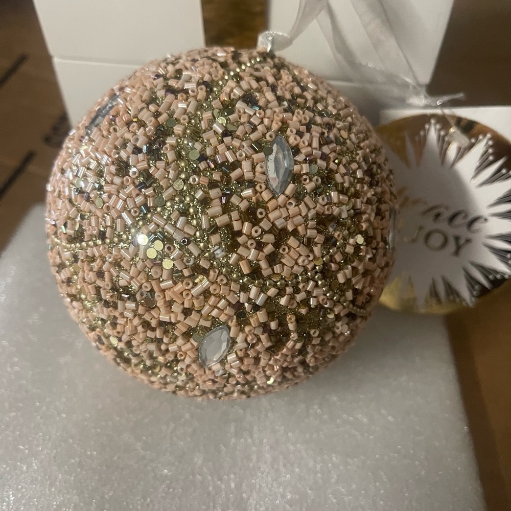 Othr Beaded Holiday Ornament - Gold and Cream